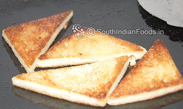Bread slices turned golden brown now cut off heat