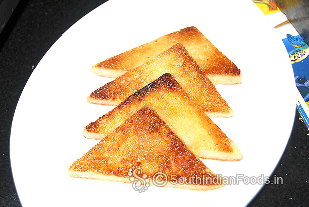 Dip bread slices into sugar syrup then place it in a serving plate