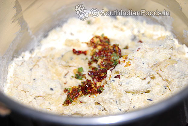 Add freshly ground red chilli mixture mix well with water, knead it and make smooth dough