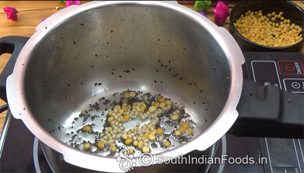 For instant sambar:- Add oil, mustard, urad dal, chana dal