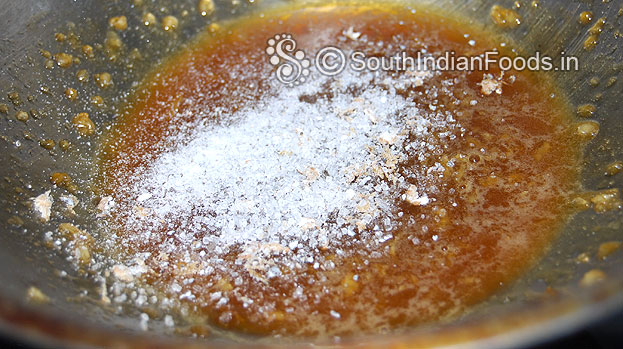 Heat jaggery, water & let it melt then add cardamom powder mix well