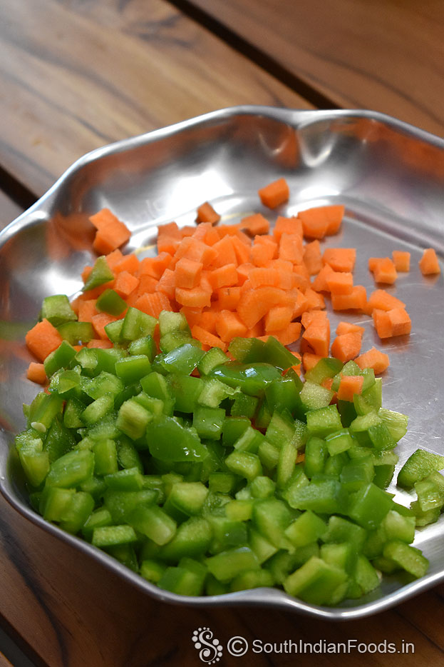 Finely chop carrot and capsicum