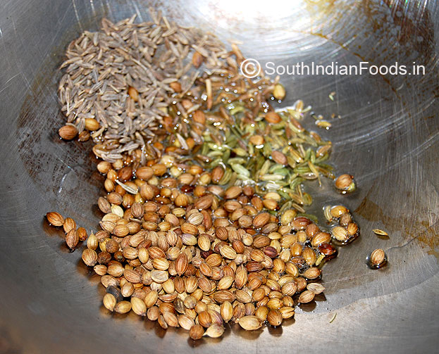 Roast coriande seeds, cumin seeds & fennel seeds