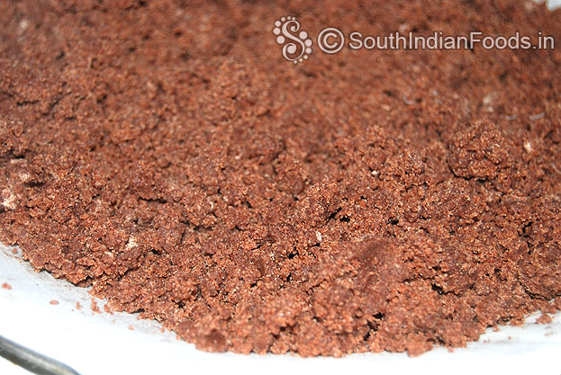 10 min later. Steamed ragi mixture. Spread over a plate & let it cool [5 min]