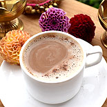 Hot chocolate coffee with cocoa powder