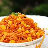 Schezwan spaghetti with sweet corn