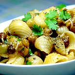 Shell macaroni with sprouts & cheese