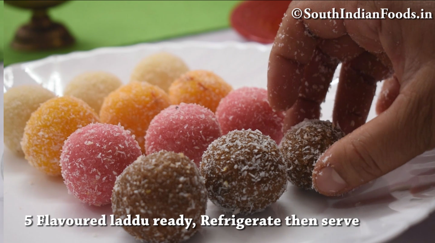 5 Flavored coconut ladoo