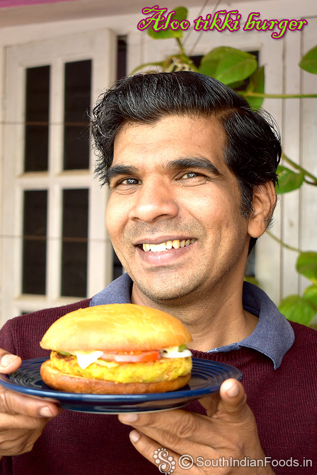 Homemade aloo tikki burger