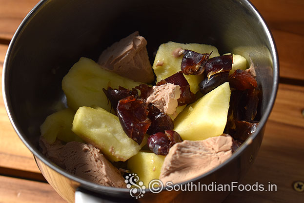 In a mixer jar add apple, dates, chocolate ice cream, blend well