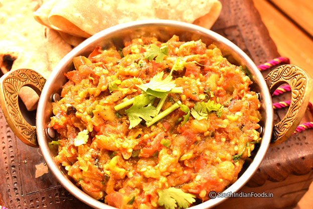 North indian eggplant masala, chapathi curry