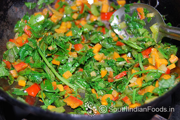 Add coriander, mint leaves saute for 10 sec then cut off heat.