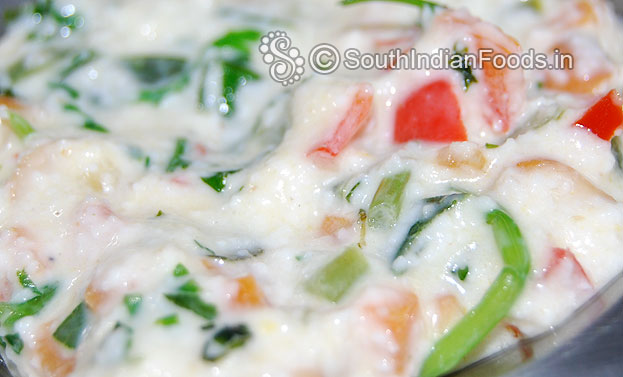 Add seasoned ingredients to the rava batter mix well