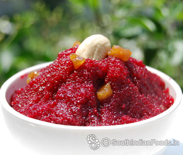 Beetroot jaggery rava kesari