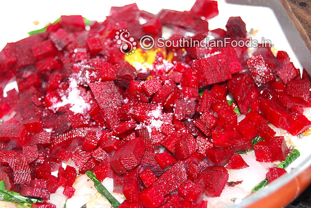 Add chopped beetroot, turmeric powder & salt saute well