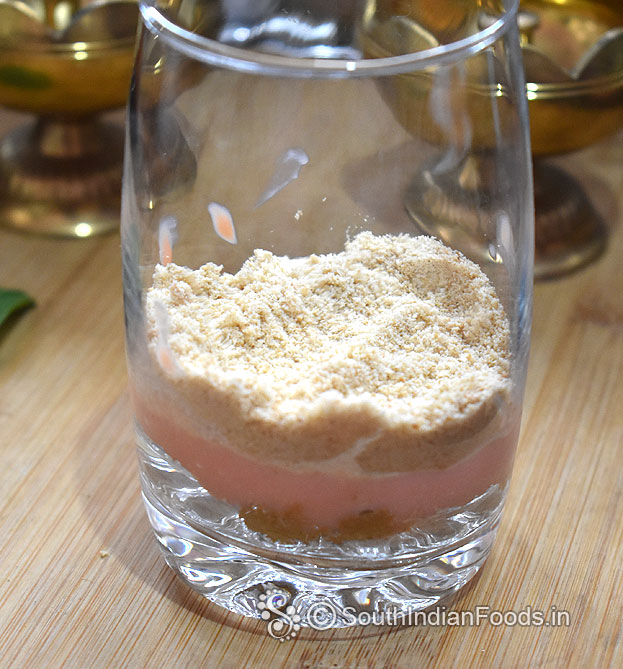 Add rose custard and ground marie biscuit