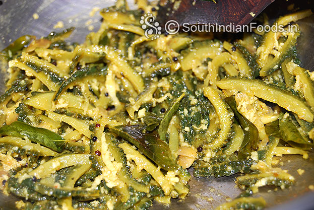 Bitter gourd poriyal is ready, cut off heat