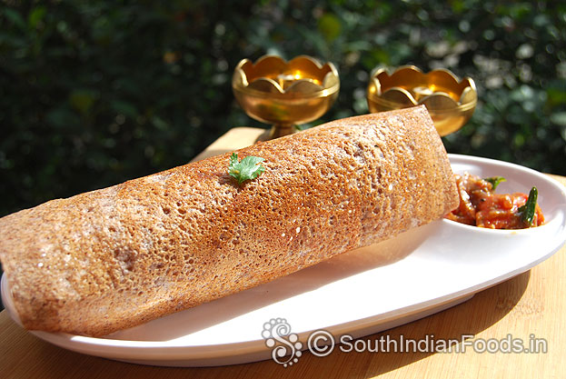 Black rice dosa ready, serve hot with tomato chutney