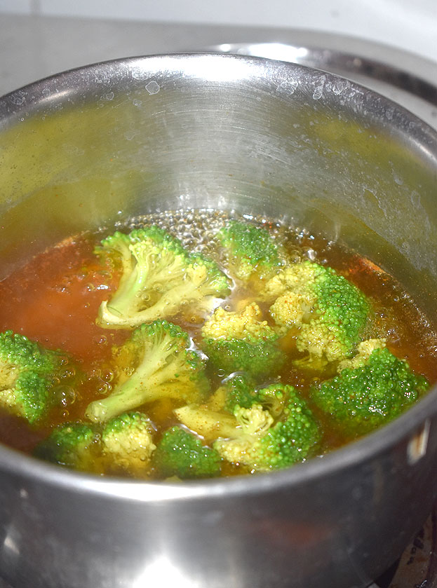 Blanch with salt and turmeric powder