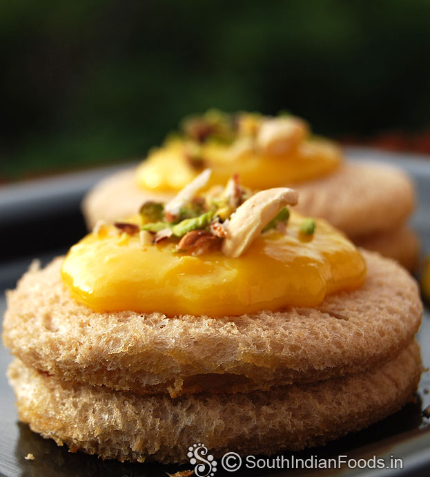 Bread rasmalai with saffron rabdi