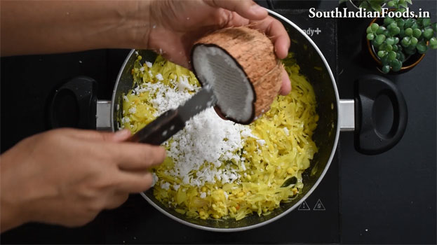 Cabbage moong dal poriyal step 19
