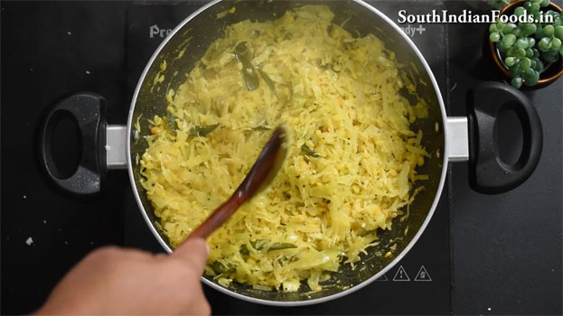 Cabbage moong dal poriyal step 21