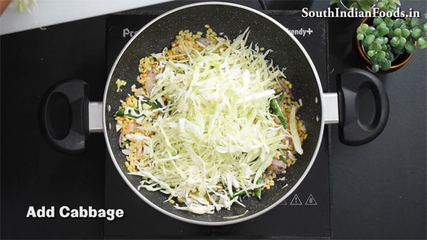 Cabbage moong dal poriyal step 13