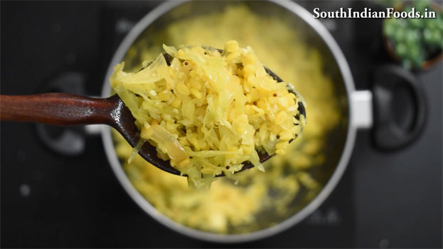 Cabbage moong dal poriyal step 22