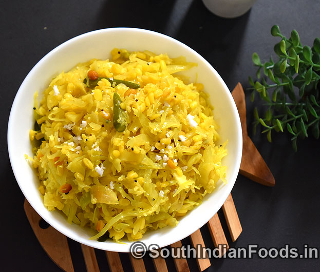 Cabbage moong dal poriyal step 27