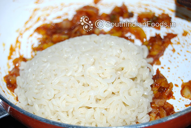 Add boiled noodles and salt mix well