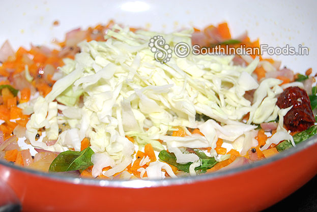 Add cabbage strips saute