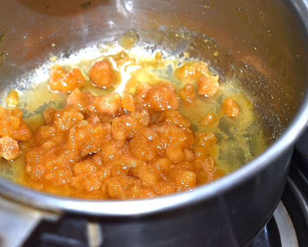 Heat jaggery and 1/4 cup water