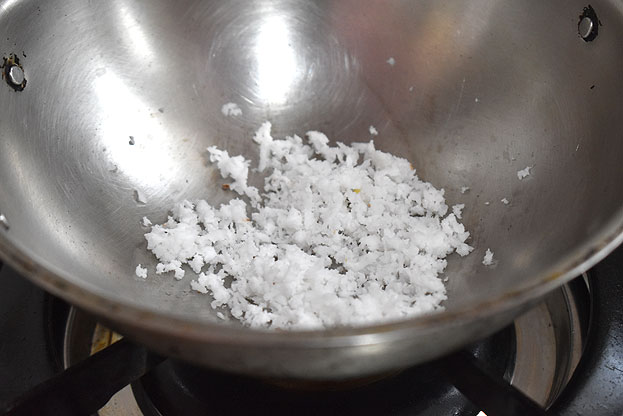 Heat pan add coconut