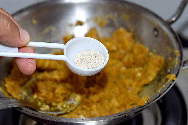 Add caradamom powder, divide the portion into equal size ladoo