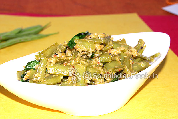 Cluster beans peppercorns poricha kootu