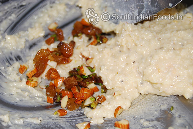 Add chopped nuts and stir well till the mixture becomes non sticky consistency then let it cool