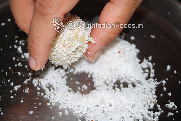 Roll it in the roasted coconut & roasted black or white sesame [til] seeds