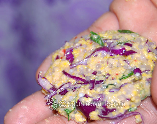 Take lemon size ball & flatten & shape vada