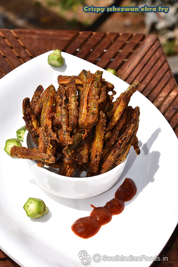 Crispy schezwan okra fry