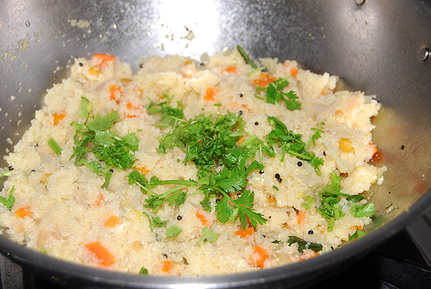 Add coriander leaves, cut off heat, serve hot with chutney