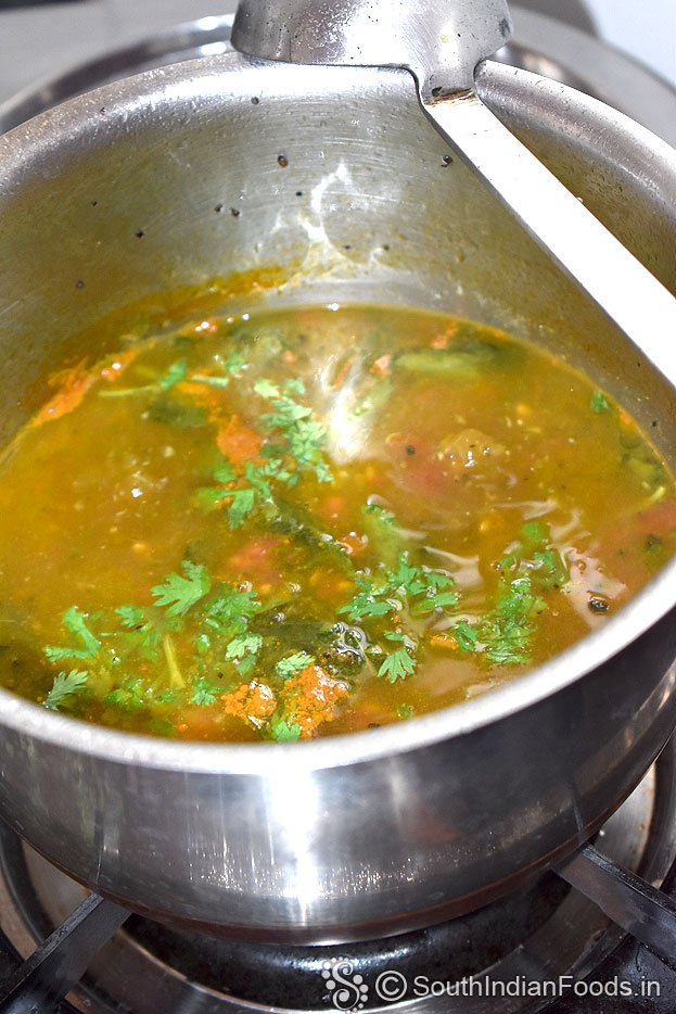 Add coriander leaves, cut off heat