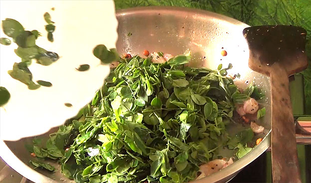 Add drumstick leaves, saute for 2 min