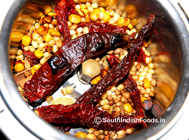 Dry roasted ingredients in mixer grinder