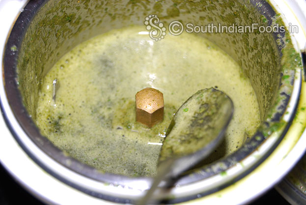 After grinding, green chutney is ready