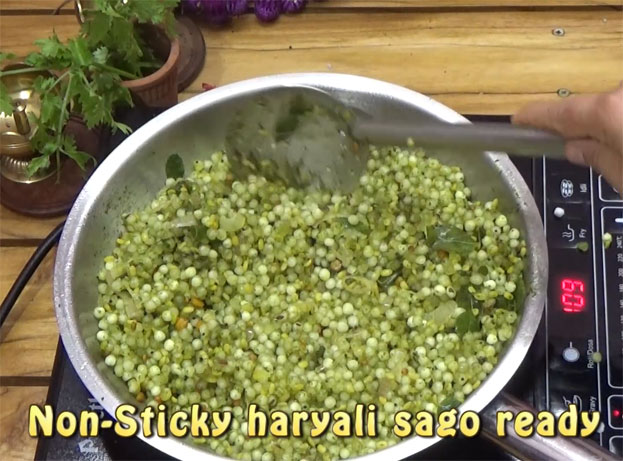 Non-sticky hariyali sago khichdi ready