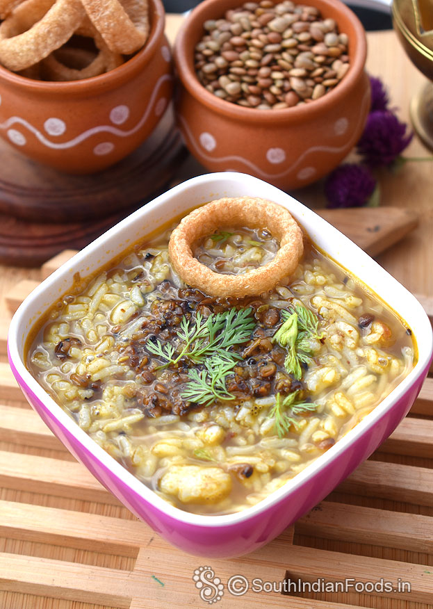 Instant leftover horse gram rasam rice
