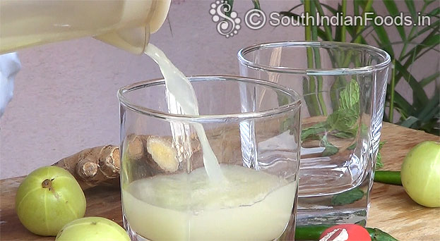 Pour nellikai juice in to a serving glass