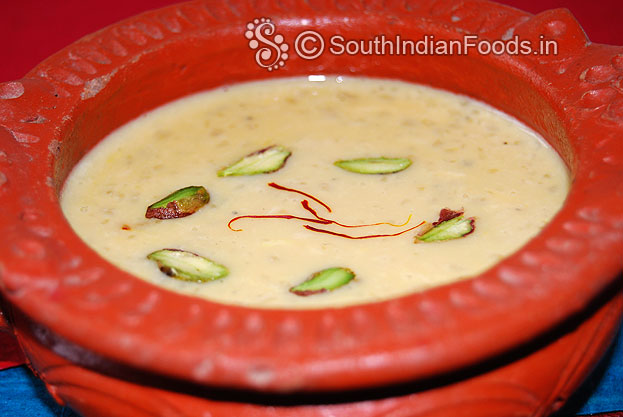 Barley payasam is ready-Add saffron, Pistachios