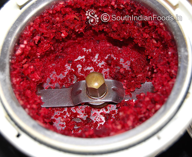 Coarsely ground beet almond mixture is ready