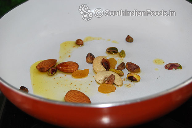Ghee roast almonds, pistachios, badam & raisins